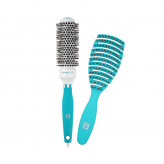 ilū 2 Pc Set Turquoise Detangling Hairbrush and Round Styling Hairbrush
