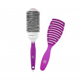 ilū 2 Pcs Set Purple Detangling Hairbrush and Round Styling Hairbrush