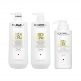 GOLDWELL Dualsenses Rich Repair Restoring Shampoo 1000ml + Conditioner 1000ml + 60Sec Treatment 500ml Set 